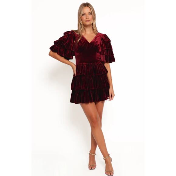 PETAL & PUP Agnes Velvet Ruffle Mini Dress - Picture 1 of 5